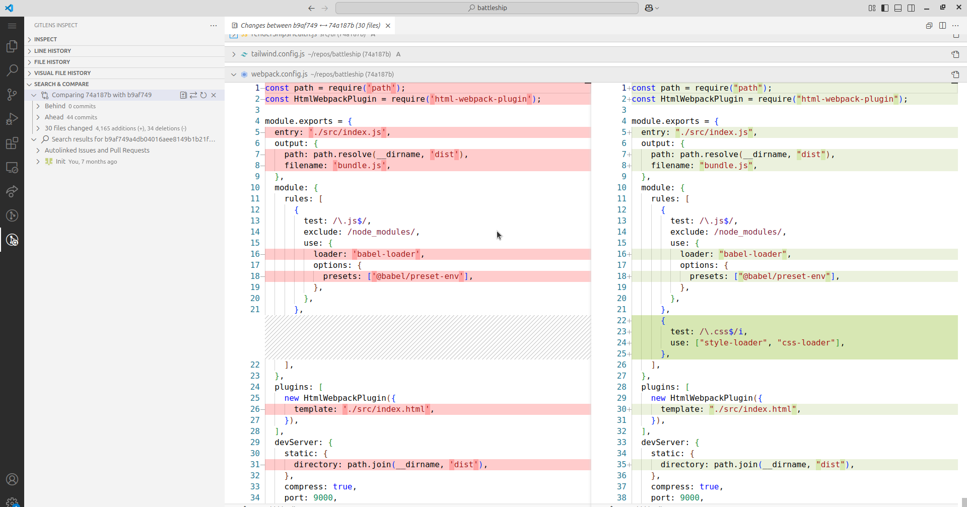 Opening all file changes in GitLens